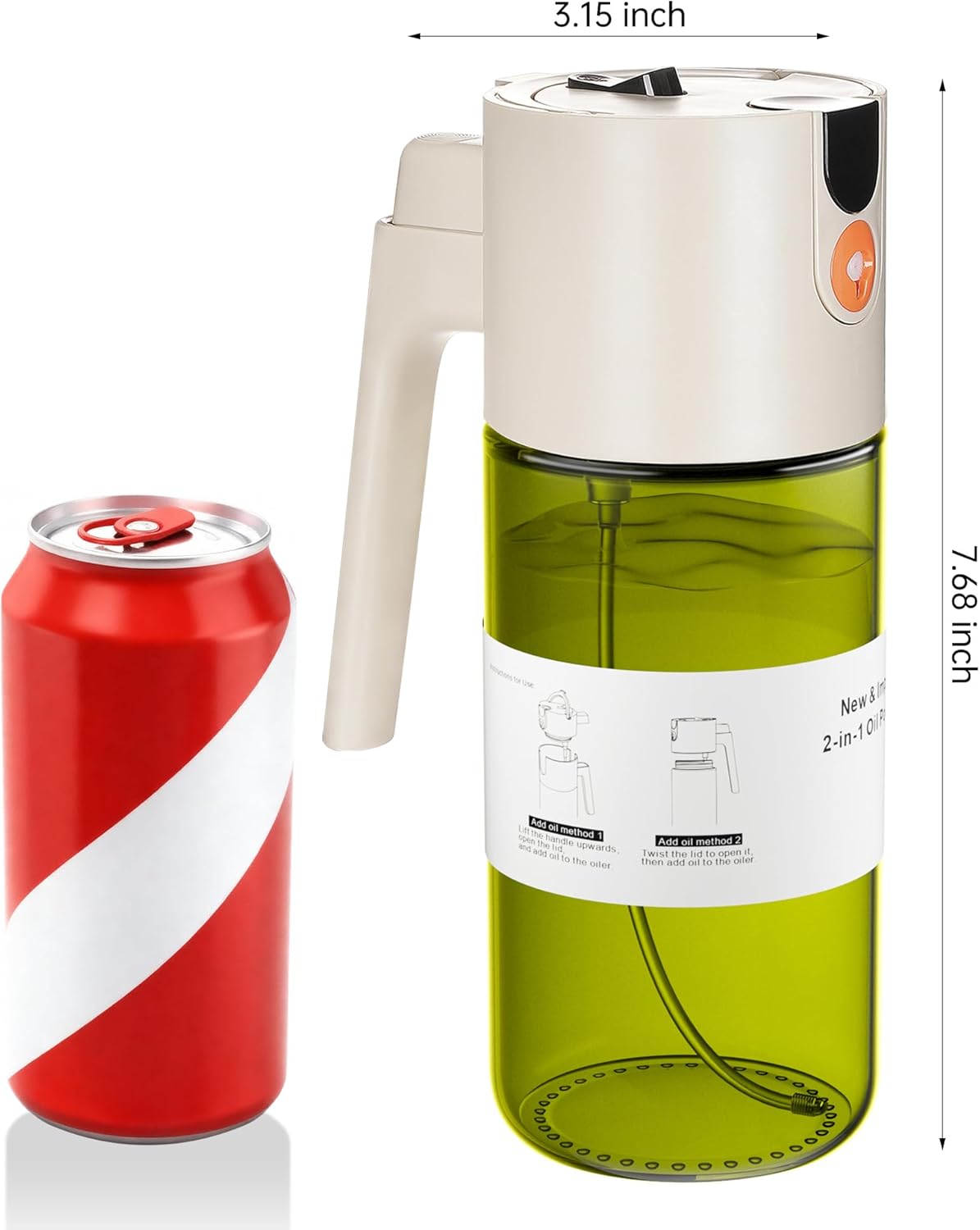 Olive Oil Sprayer & Dispenser Bottle for Cooking 17oz Dark Glass Oil Mister | 2-in-1 Sprayer & Pourer, Fine mist, Leakproof, Light-Blocking, Wide Mouth for Easy Refill & Clean, 8 Oil Labels, Reusable