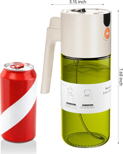 Olive Oil Sprayer & Dispenser Bottle for Cooking 17oz Dark Glass Oil Mister | 2-in-1 Sprayer & Pourer, Fine mist, Leakproof, Light-Blocking, Wide Mouth for Easy Refill & Clean, 8 Oil Labels, Reusable