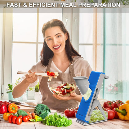 Safe Mandoline Slicer for Kitchen, Vegetable Slicer with Container, French Fry Cutter, All in 1 Julienne Slicer for Potato, Thickness Adjustable, Detachable Blade (Green)
