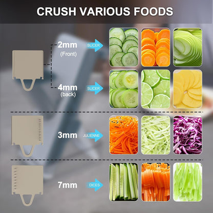 Safe Mandoline Slicer for Kitchen, Vegetable Slicer with Container, French Fry Cutter, All in 1 Julienne Slicer for Potato, Thickness Adjustable, Detachable Blade (Green)
