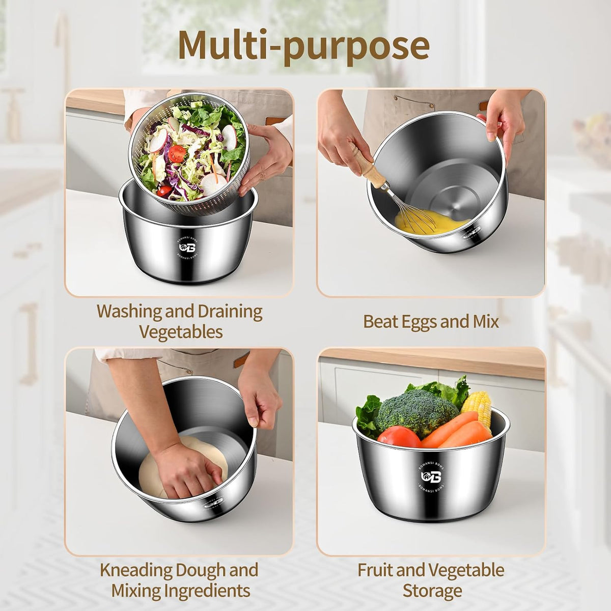 5.3 Qt Stainless Steel Salad Spinner, Vegetable Spinners, Lettuce Spinner, Fruit Washer, Large Salad Spinners, Dishwasher Safe, 304 Stainless Steel Bowl & Basket