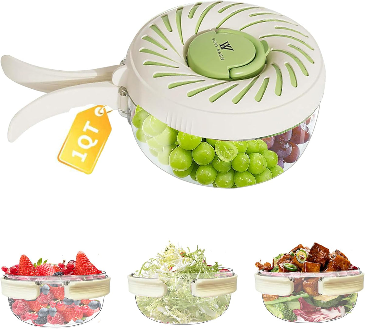 Fruit Washing Bowl with Strainer and Lid with Handle, Portable Strainers and Colander for Kitchen, Vegetable Wash Drain Basket, 3 in 1 Berry Fruit Storage Containers for Fridge Kitchen Picnic Outdoor