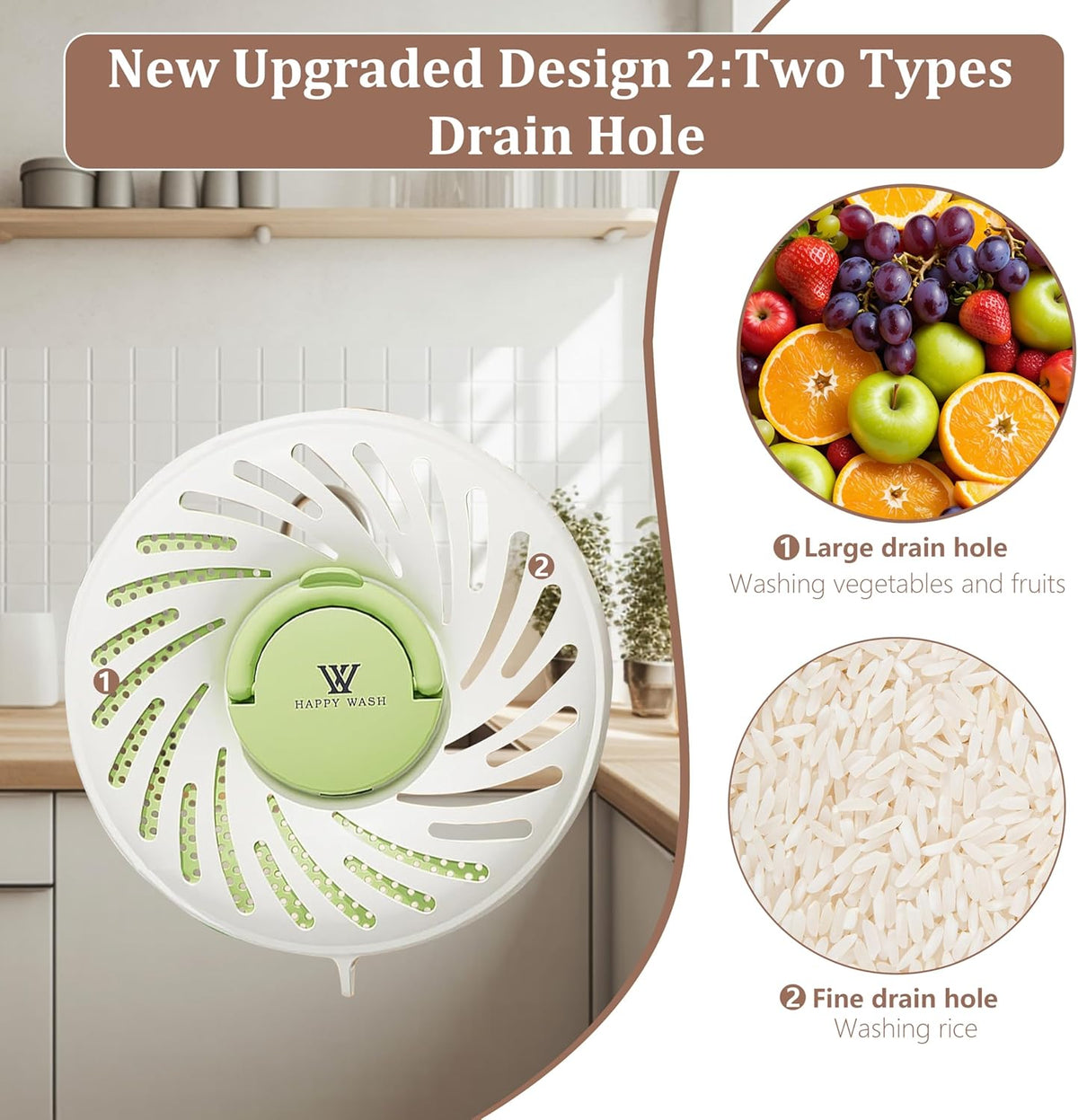 Fruit Washing Bowl with Strainer and Lid with Handle, Portable Strainers and Colander for Kitchen, Vegetable Wash Drain Basket, 3 in 1 Berry Fruit Storage Containers for Fridge Kitchen Picnic Outdoor