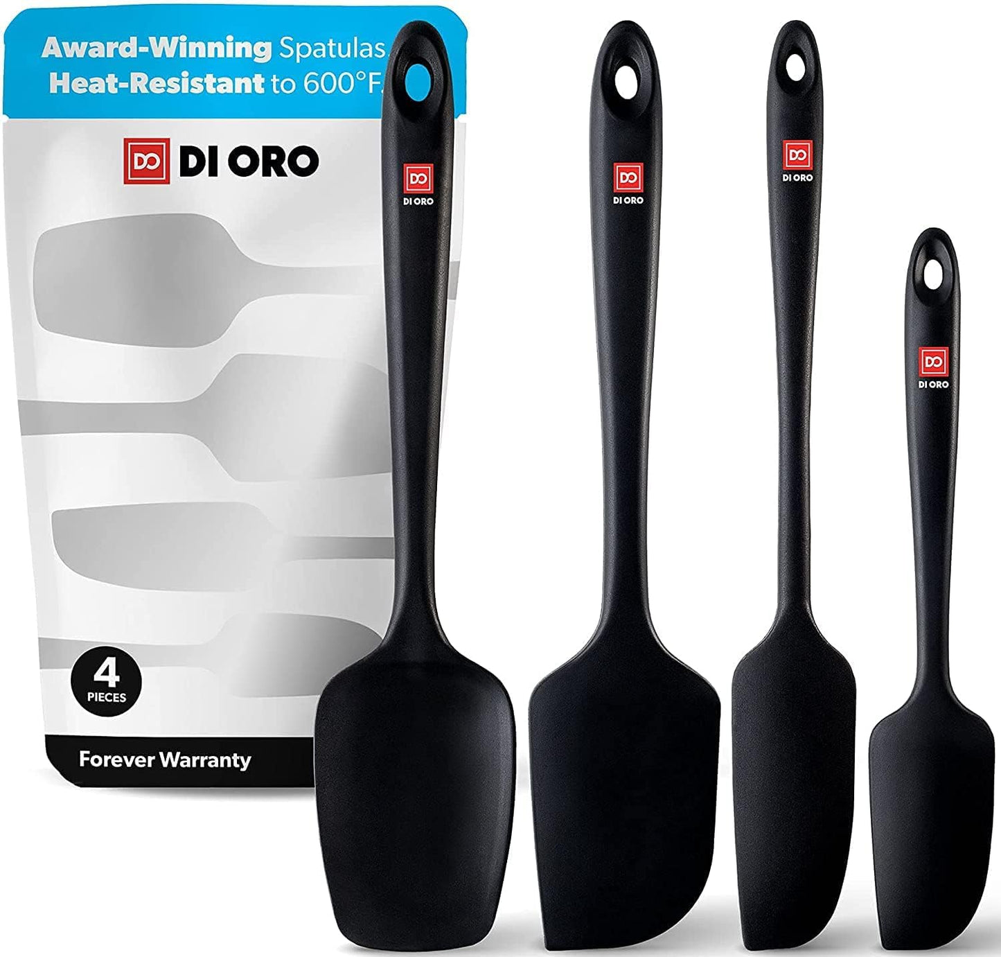 Silicone Spatula Set - Rubber Kitchen Spatulas for Baking, Cooking, & Mixing - 600°F Heat-Resistant & BPA Free Silicone Scraper Spatulas for Nonstick Cookware - Dishwasher Safe (4pc, Black)
