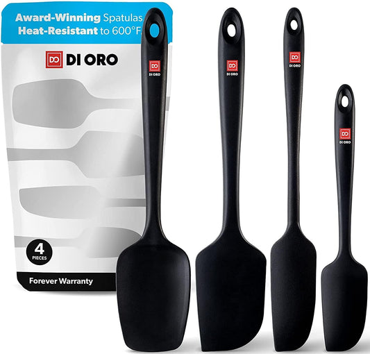 Silicone Spatula Set - Rubber Kitchen Spatulas for Baking, Cooking, & Mixing - 600°F Heat-Resistant & BPA Free Silicone Scraper Spatulas for Nonstick Cookware - Dishwasher Safe (4pc, Black)