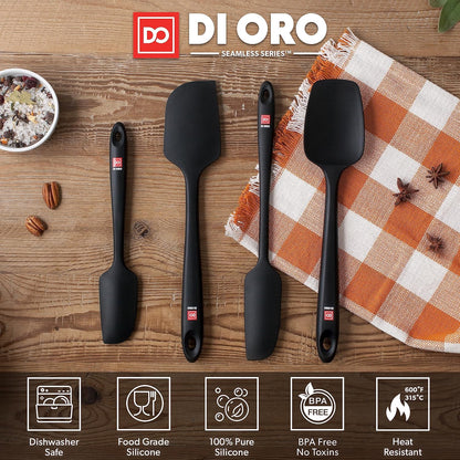 Silicone Spatula Set - Rubber Kitchen Spatulas for Baking, Cooking, & Mixing - 600°F Heat-Resistant & BPA Free Silicone Scraper Spatulas for Nonstick Cookware - Dishwasher Safe (4pc, Black)