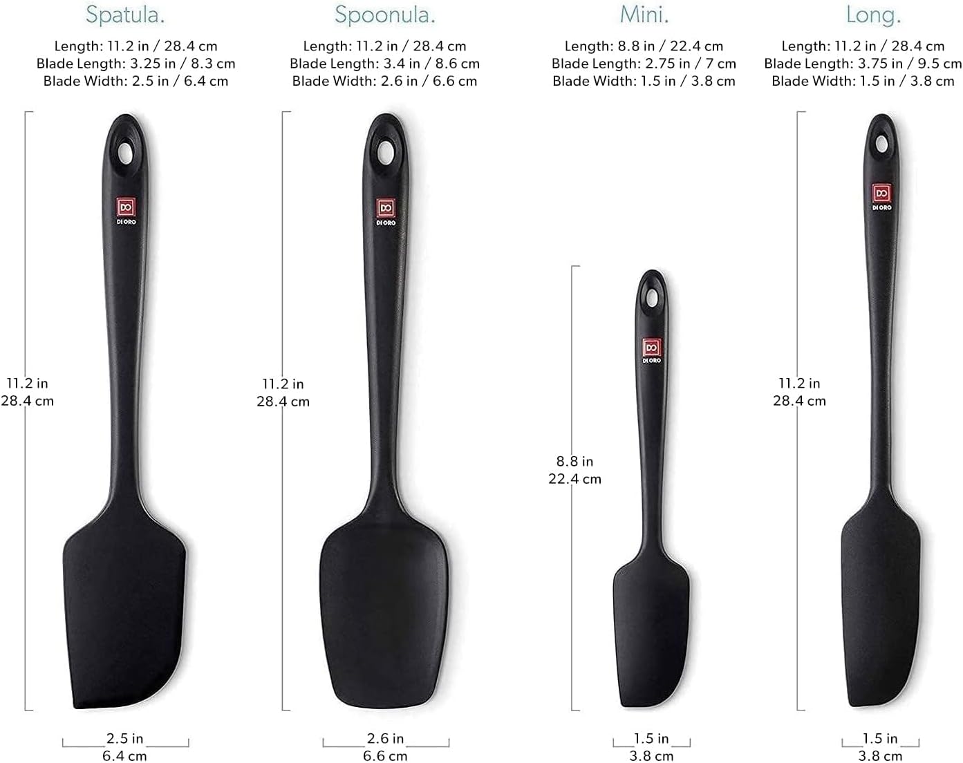 Silicone Spatula Set - Rubber Kitchen Spatulas for Baking, Cooking, & Mixing - 600°F Heat-Resistant & BPA Free Silicone Scraper Spatulas for Nonstick Cookware - Dishwasher Safe (4pc, Black)