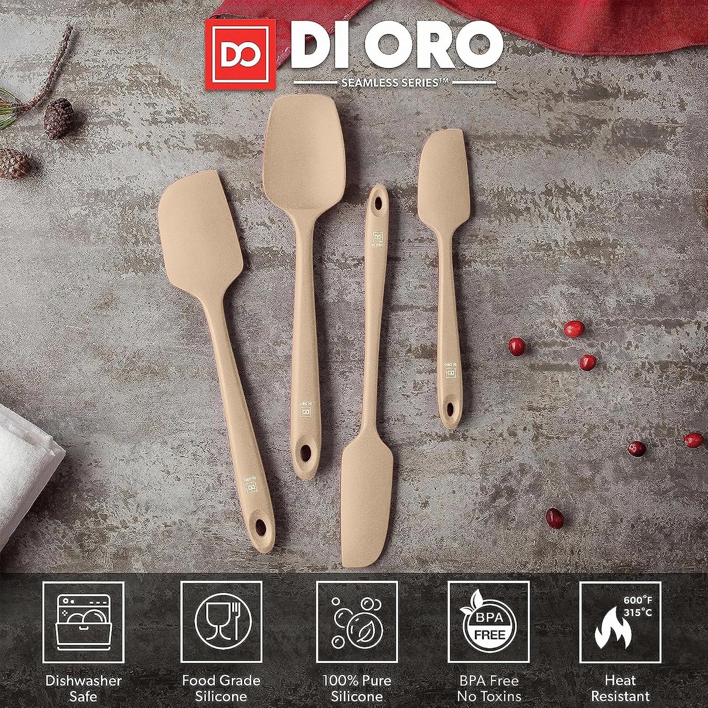 Silicone Spatula Set - Rubber Kitchen Spatulas for Baking, Cooking, & Mixing - 600°F Heat-Resistant & BPA Free Silicone Scraper Spatulas for Nonstick Cookware - Dishwasher Safe (4pc, Black)