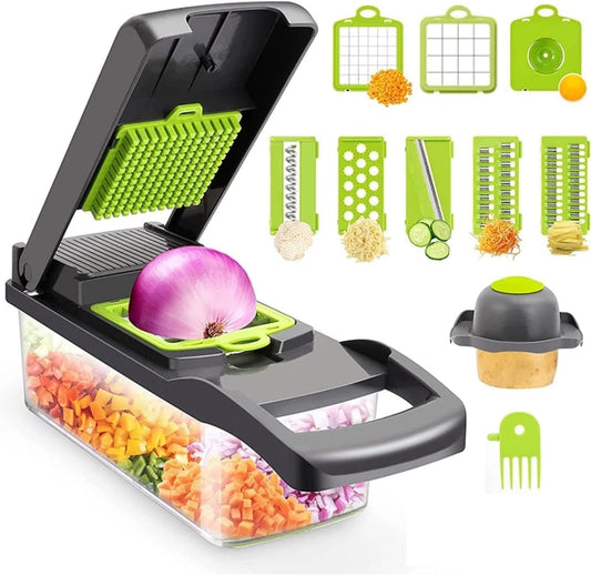 16 in 1 Vegetable Chopper with Container, Multifunctional Veggie Chopper and Mandoline Slicer, Food Chopper with Container, Onion Cutter, Vegetable Dicer and Slicer Kitchen Tool for Easy Meal Prep