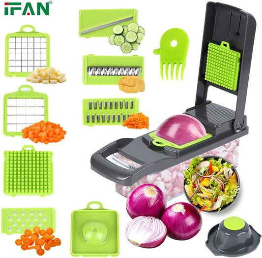 16 in 1 Vegetable Chopper with Container, Multifunctional Veggie Chopper and Mandoline Slicer, Food Chopper with Container, Onion Cutter, Vegetable Dicer and Slicer Kitchen Tool for Easy Meal Prep