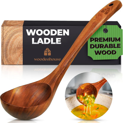 Wooden Ladle for Cooking, Soup Spoon Ladle – Teak Wooden Serving Spoon | Food-Safe, Natural & Sustainable – Non-Scratch & Responsibly Sourced, Great for Broth & Sauces