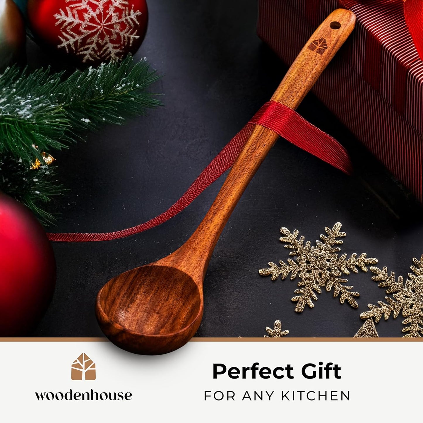 Wooden Ladle for Cooking, Soup Spoon Ladle – Teak Wooden Serving Spoon | Food-Safe, Natural & Sustainable – Non-Scratch & Responsibly Sourced, Great for Broth & Sauces