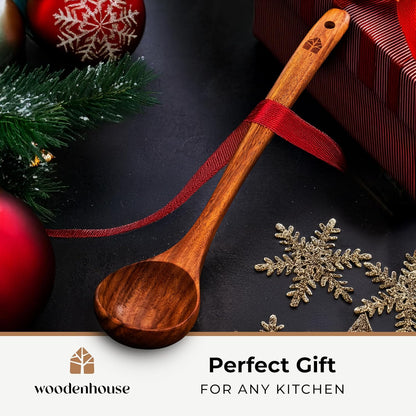 Wooden Ladle for Cooking, Soup Spoon Ladle – Teak Wooden Serving Spoon | Food-Safe, Natural & Sustainable – Non-Scratch & Responsibly Sourced, Great for Broth & Sauces