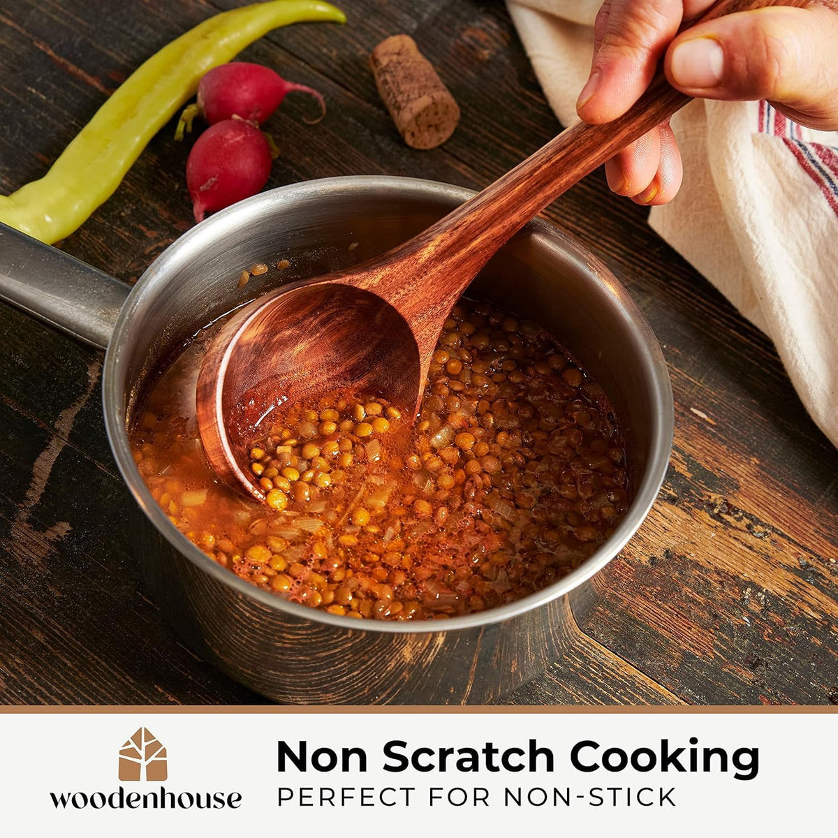 Wooden Ladle for Cooking, Soup Spoon Ladle – Teak Wooden Serving Spoon | Food-Safe, Natural & Sustainable – Non-Scratch & Responsibly Sourced, Great for Broth & Sauces
