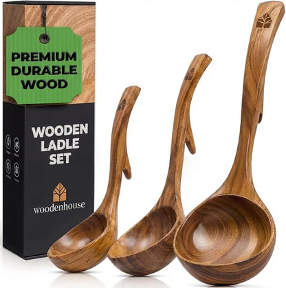Wooden Ladle for Cooking, Soup Spoon Ladle – Teak Wooden Serving Spoon | Food-Safe, Natural & Sustainable – Non-Scratch & Responsibly Sourced, Great for Broth & Sauces