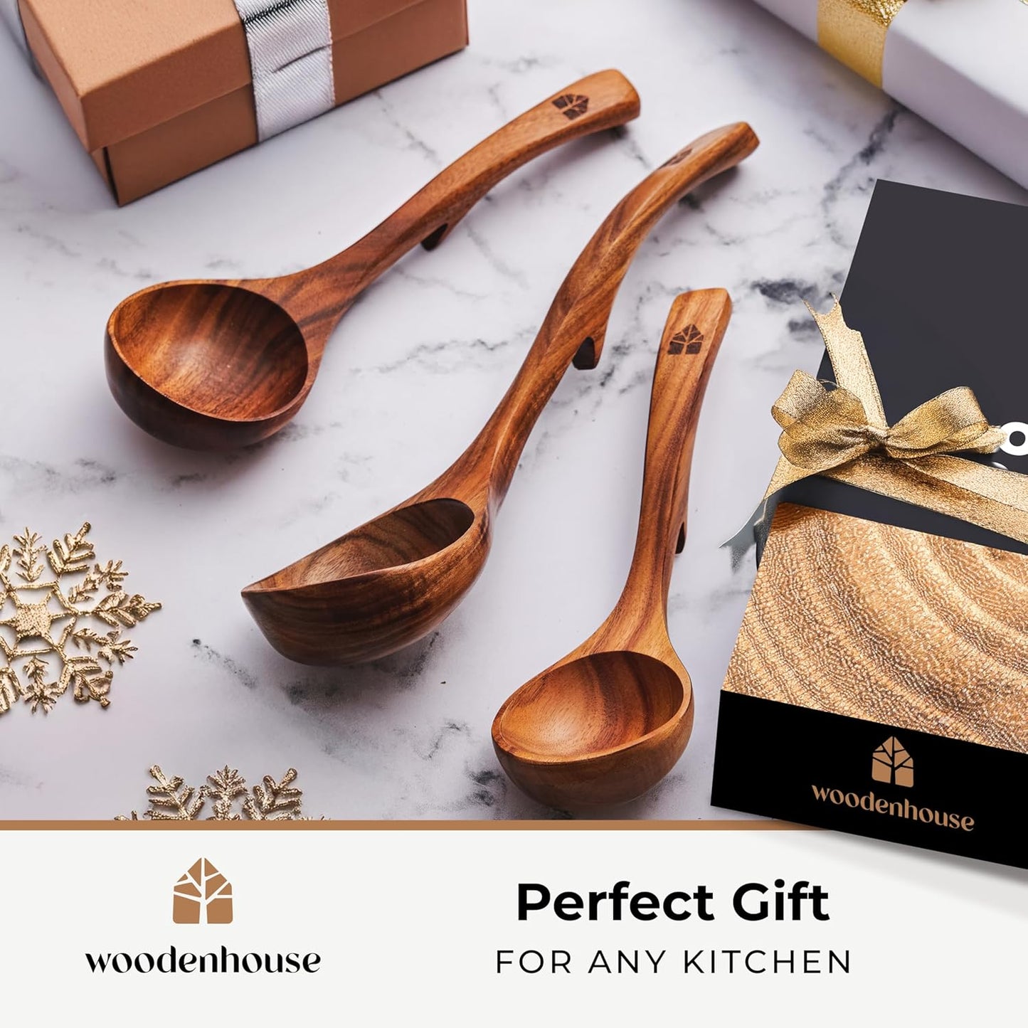 Wooden Ladle for Cooking, Soup Spoon Ladle – Teak Wooden Serving Spoon | Food-Safe, Natural & Sustainable – Non-Scratch & Responsibly Sourced, Great for Broth & Sauces
