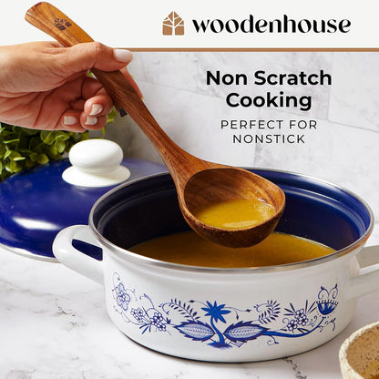 Wooden Ladle for Cooking, Soup Spoon Ladle – Teak Wooden Serving Spoon | Food-Safe, Natural & Sustainable – Non-Scratch & Responsibly Sourced, Great for Broth & Sauces