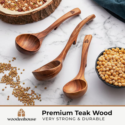 Wooden Ladle for Cooking, Soup Spoon Ladle – Teak Wooden Serving Spoon | Food-Safe, Natural & Sustainable – Non-Scratch & Responsibly Sourced, Great for Broth & Sauces