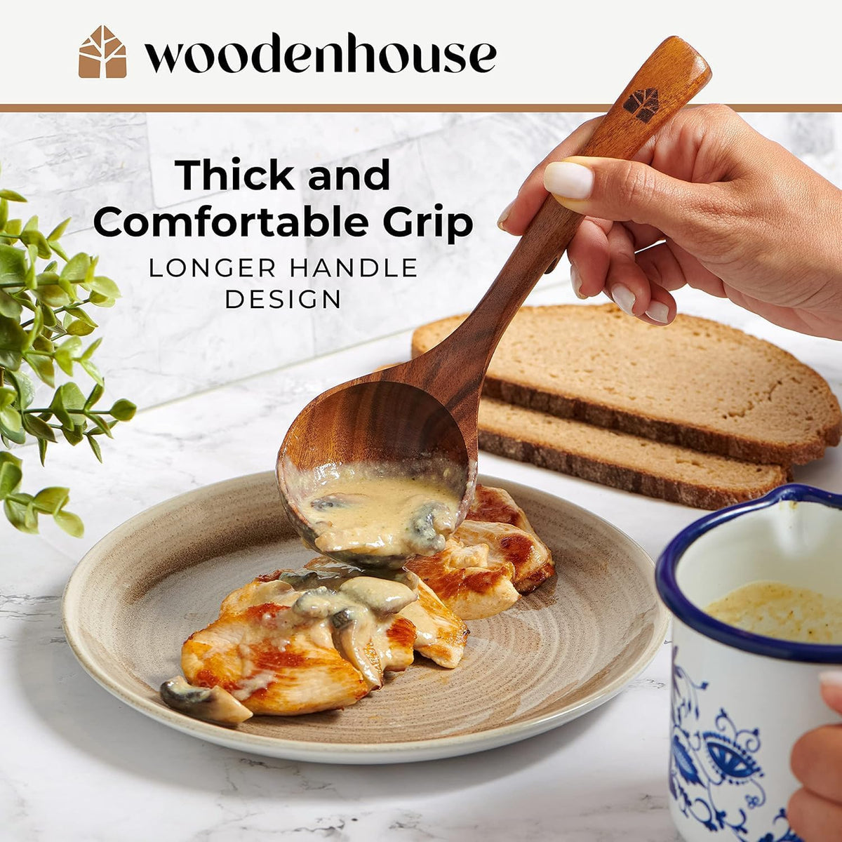 Wooden Ladle for Cooking, Soup Spoon Ladle – Teak Wooden Serving Spoon | Food-Safe, Natural & Sustainable – Non-Scratch & Responsibly Sourced, Great for Broth & Sauces