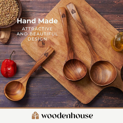 Wooden Ladle for Cooking, Soup Spoon Ladle – Teak Wooden Serving Spoon | Food-Safe, Natural & Sustainable – Non-Scratch & Responsibly Sourced, Great for Broth & Sauces
