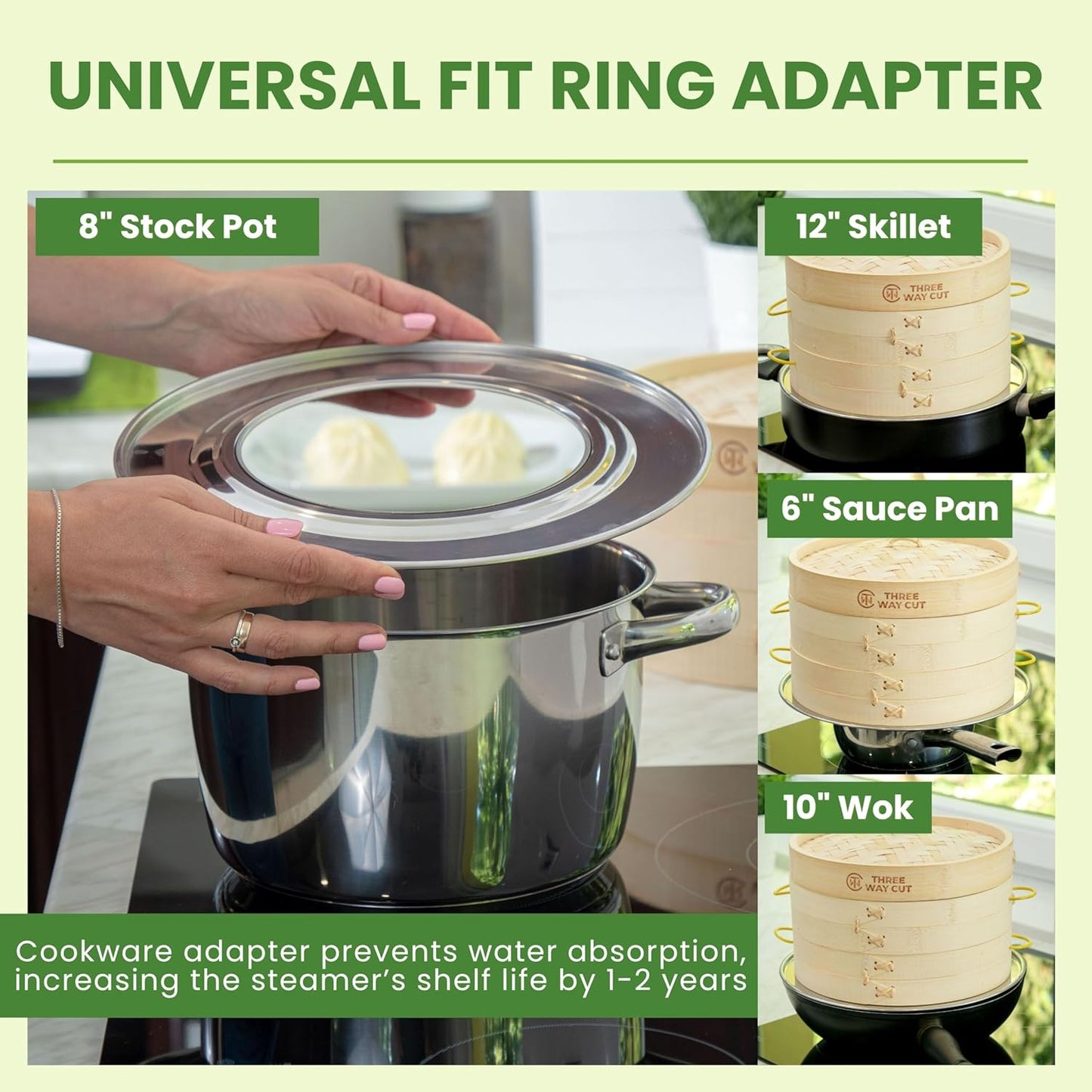 Bamboo Steamer 10 Inch 2 Tier Wooden Basket With Handle, Ring Adapter, Reusable Silicone Liner, Kit For Cooking Dumpling Baby Bao Bun, Dim Sum, Rice Potsticker Steaming Chinese Asian Food & Vegetables