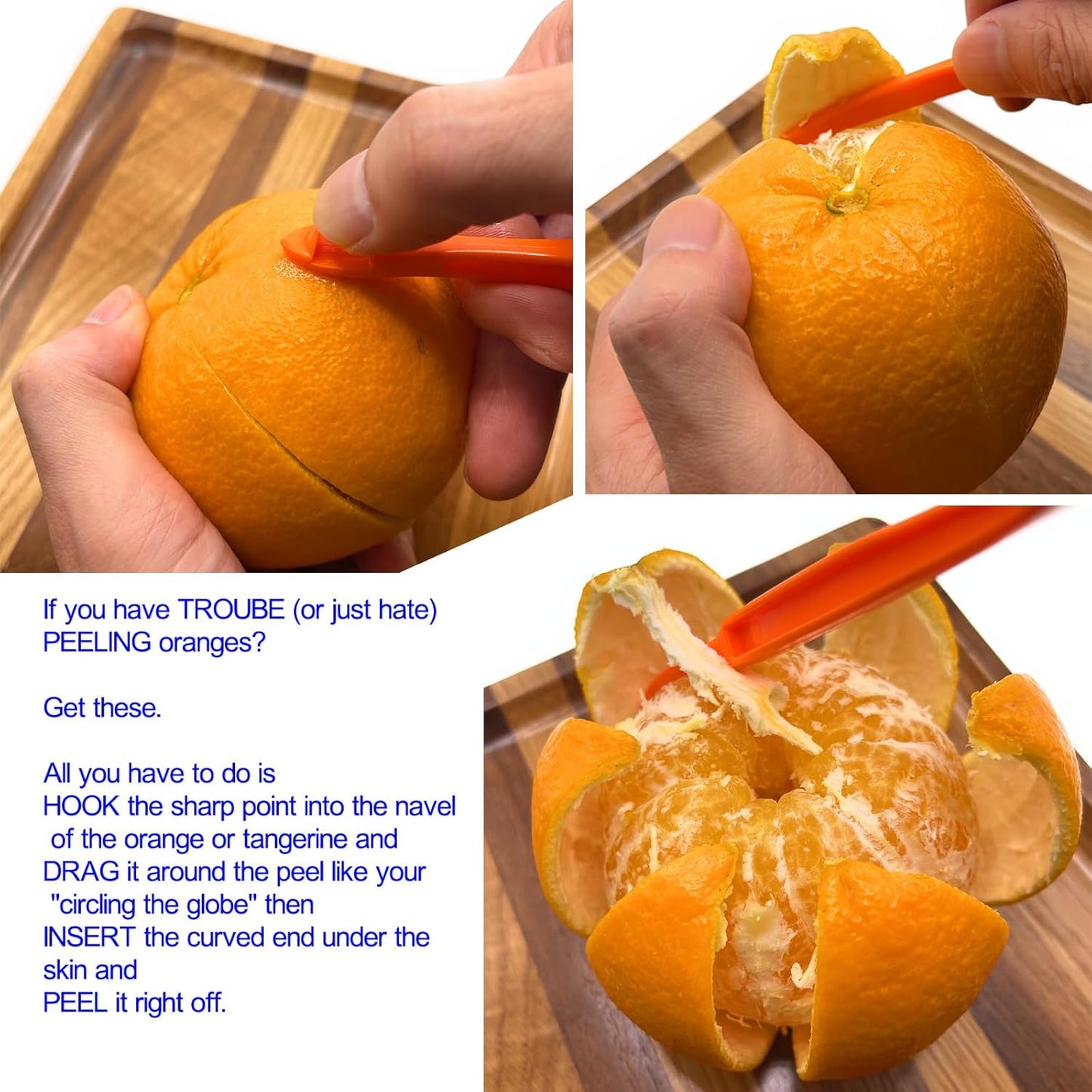Herb Stripper and Orange Peeler Tool | For Loose Leaf Kale Chard Collard Greens, Citrus Peeler for Oranges Kiwi Banana, Fruit Cutter Opener Slicer, Kitchen Gadgets
