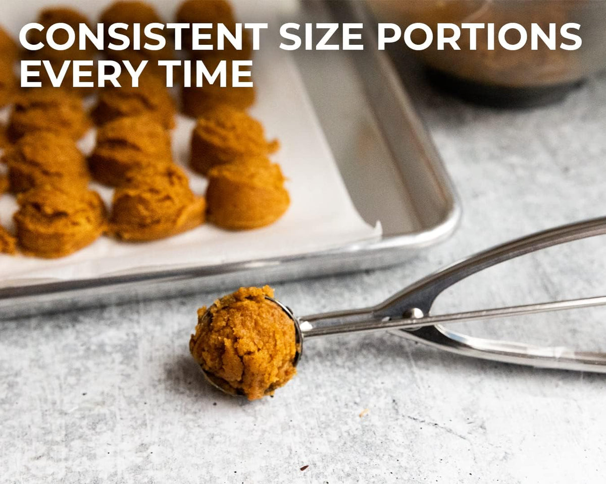 Saffron & Sage Stainless Steel Cookie Scoop - 2 Tbsp Heavy Duty Cookie Dough Scoop, Comfortable Handles with Smooth Spring Action Releases Food Easily, Multipurpose, Rust Resistant and Dishwasher Safe