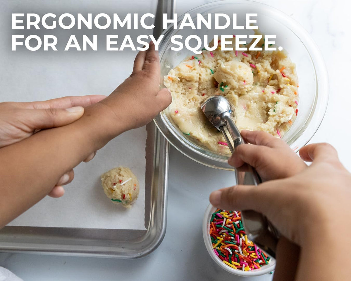 Saffron & Sage Stainless Steel Cookie Scoop - 2 Tbsp Heavy Duty Cookie Dough Scoop, Comfortable Handles with Smooth Spring Action Releases Food Easily, Multipurpose, Rust Resistant and Dishwasher Safe