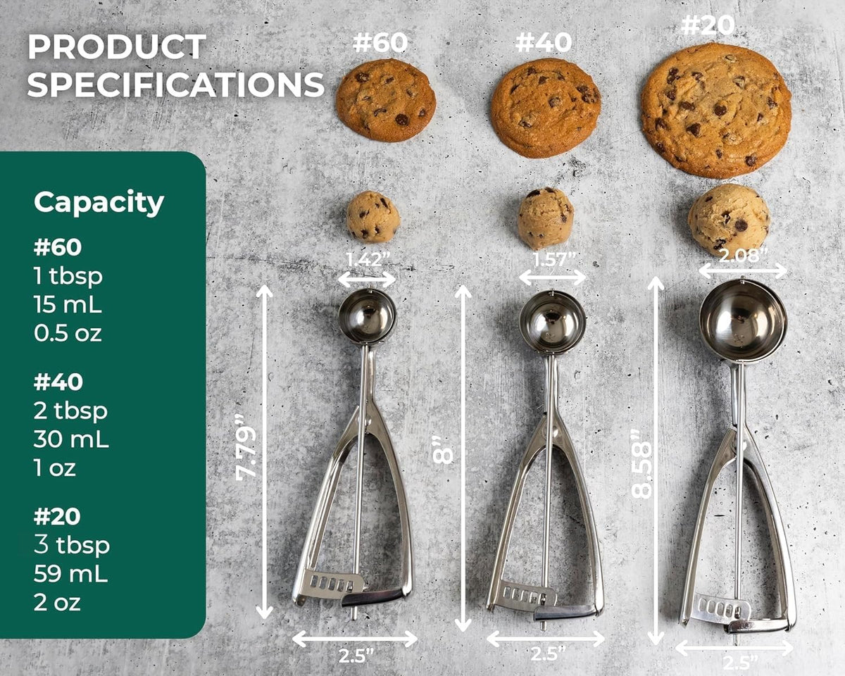 Saffron & Sage Stainless Steel Cookie Scoop - 2 Tbsp Heavy Duty Cookie Dough Scoop, Comfortable Handles with Smooth Spring Action Releases Food Easily, Multipurpose, Rust Resistant and Dishwasher Safe