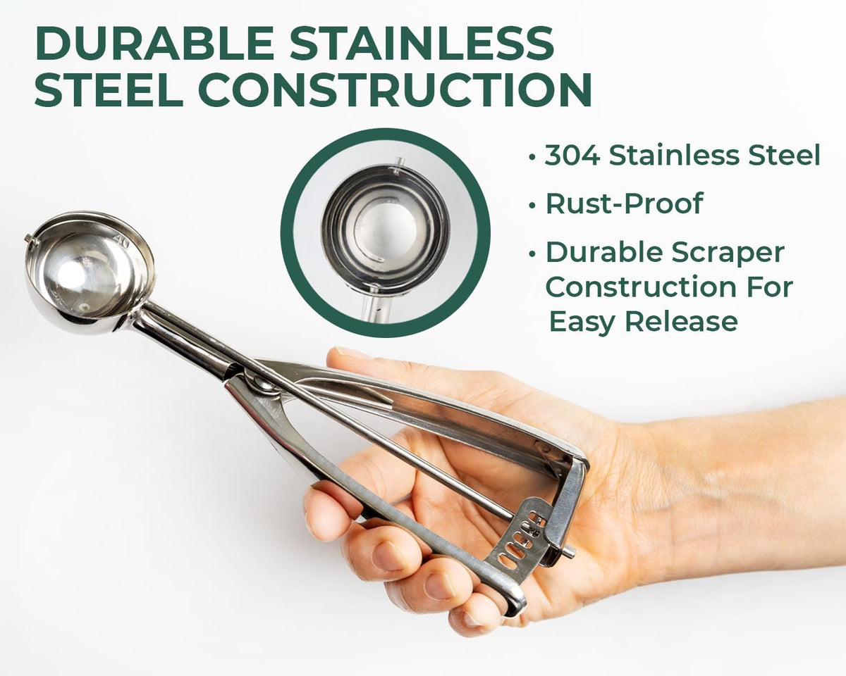 Saffron & Sage Stainless Steel Cookie Scoop - 2 Tbsp Heavy Duty Cookie Dough Scoop, Comfortable Handles with Smooth Spring Action Releases Food Easily, Multipurpose, Rust Resistant and Dishwasher Safe