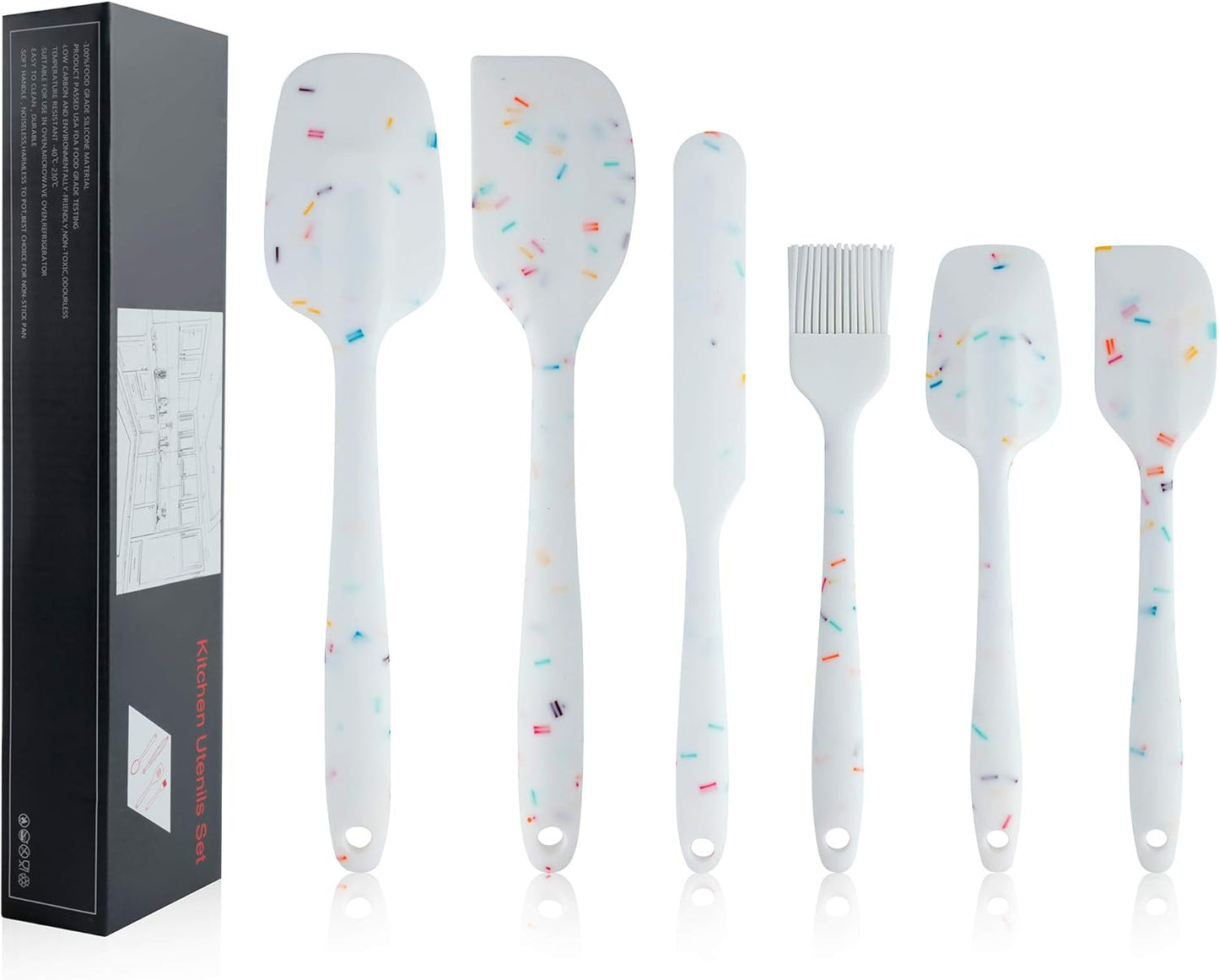 Silicone Spatula Set 6 Piece Heat Resistant Rubber Spatulas Set for Baking Cooking and Mixing Kitchen Utensils Seamless One Piece Spatula with Stainless Steel Core Nonstick Dishwasher Safe