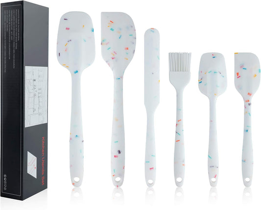 Silicone Spatula Set 6 Piece Heat Resistant Rubber Spatulas Set for Baking Cooking and Mixing Kitchen Utensils Seamless One Piece Spatula with Stainless Steel Core Nonstick Dishwasher Safe