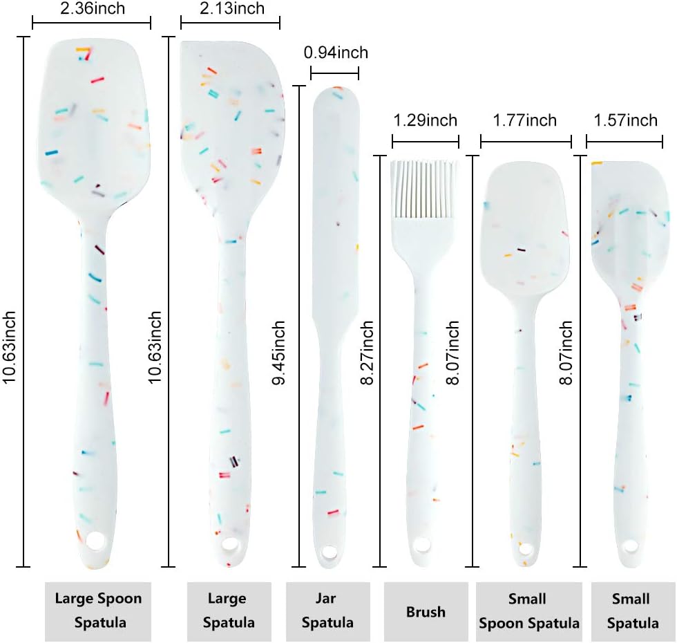 Silicone Spatula Set 6 Piece Heat Resistant Rubber Spatulas Set for Baking Cooking and Mixing Kitchen Utensils Seamless One Piece Spatula with Stainless Steel Core Nonstick Dishwasher Safe