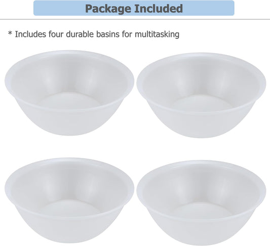 4 Pack Plastic Water Basins, Dia. 12.0" x H4.4 (4 Quart) | For Washing & Storage Vegetable Fruit Dishes Tableware, Work in Home Kitchen Bath Sink