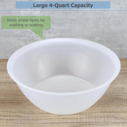4 Pack Plastic Water Basins, Dia. 12.0" x H4.4 (4 Quart) | For Washing & Storage Vegetable Fruit Dishes Tableware, Work in Home Kitchen Bath Sink