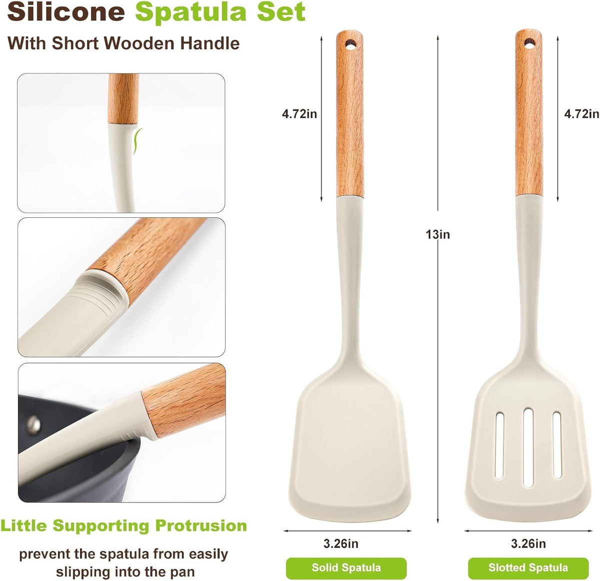 Pack of 2 Silicone Spatula Set with Elegant Wooden Handle, Heat Resistant Solid & Slotted Turner for Non Stick Pans, Great Kitchen Spatulas, Cooking Utensils for Sautéing, Frying and Flipping