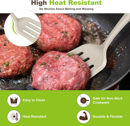 Pack of 2 Silicone Spatula Set with Elegant Wooden Handle, Heat Resistant Solid & Slotted Turner for Non Stick Pans, Great Kitchen Spatulas, Cooking Utensils for Sautéing, Frying and Flipping