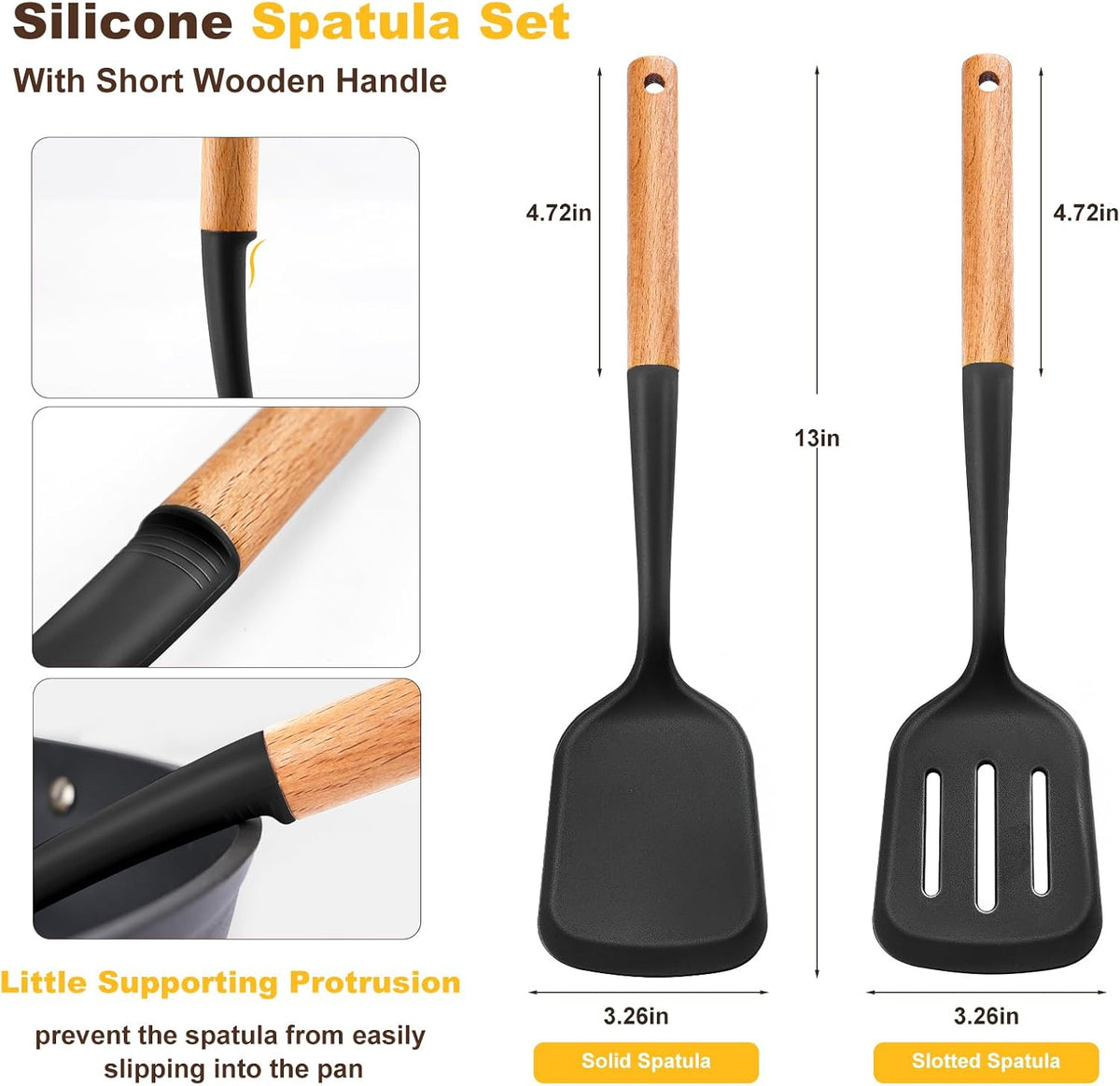 Pack of 2 Silicone Spatula Set with Elegant Wooden Handle, Heat Resistant Solid & Slotted Turner for Non Stick Pans, Great Kitchen Spatulas, Cooking Utensils for Sautéing, Frying and Flipping