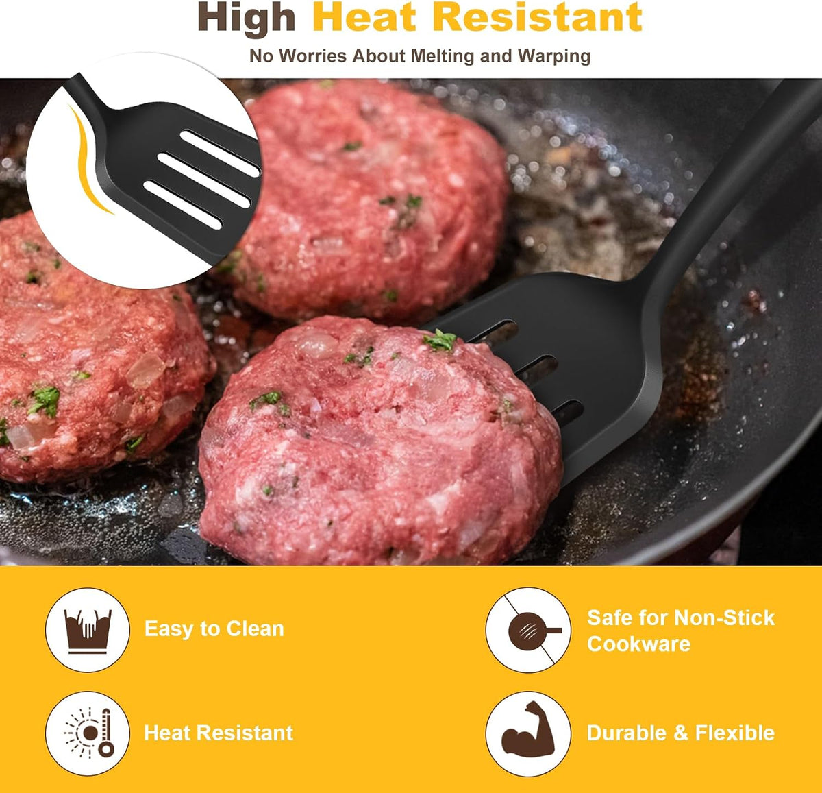 Pack of 2 Silicone Spatula Set with Elegant Wooden Handle, Heat Resistant Solid & Slotted Turner for Non Stick Pans, Great Kitchen Spatulas, Cooking Utensils for Sautéing, Frying and Flipping