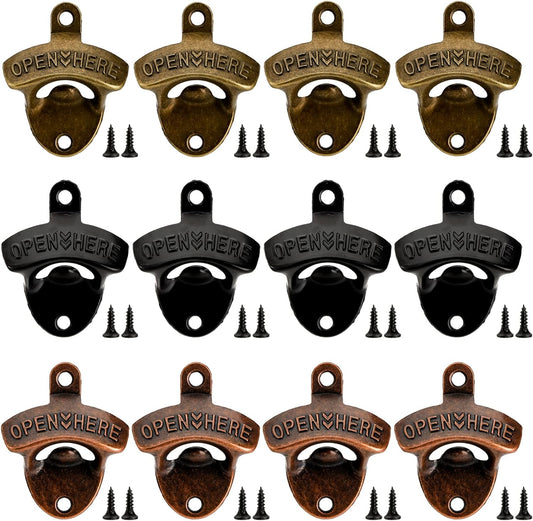 12-Piece Wall Mounted Vintage Metal Bottle Opener for Bar, KTV, Home and Outdoor