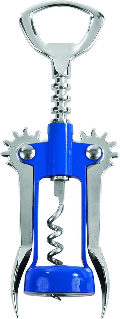 Soar Winged Corkscrew Wine Opener, Multi-Purpose Bottle Opener for Beer and Soda, Stainless Steel with Chrome Finish, Easy to Remove Cork for Bartenders, Home Bar, Kitchen, Set of 1, Blue
