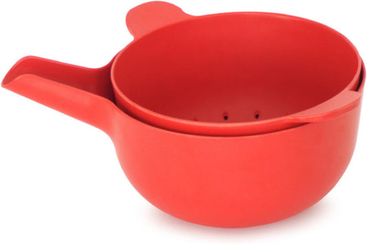 Small Mixing Bowl and Colander Set Tomato– 60 oz BPA-Free Eco-Composite – Nesting Kitchen Mixing Bowls for Washing Mixing Serving – Compact Dishwasher Safe Kitchen Essentials