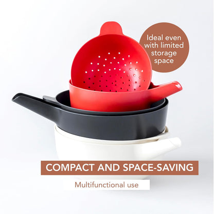 Small Mixing Bowl and Colander Set Tomato– 60 oz BPA-Free Eco-Composite – Nesting Kitchen Mixing Bowls for Washing Mixing Serving – Compact Dishwasher Safe Kitchen Essentials