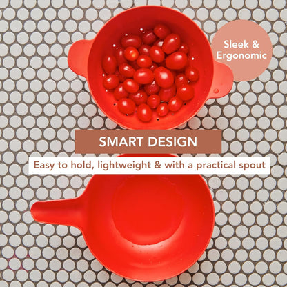Small Mixing Bowl and Colander Set Tomato– 60 oz BPA-Free Eco-Composite – Nesting Kitchen Mixing Bowls for Washing Mixing Serving – Compact Dishwasher Safe Kitchen Essentials