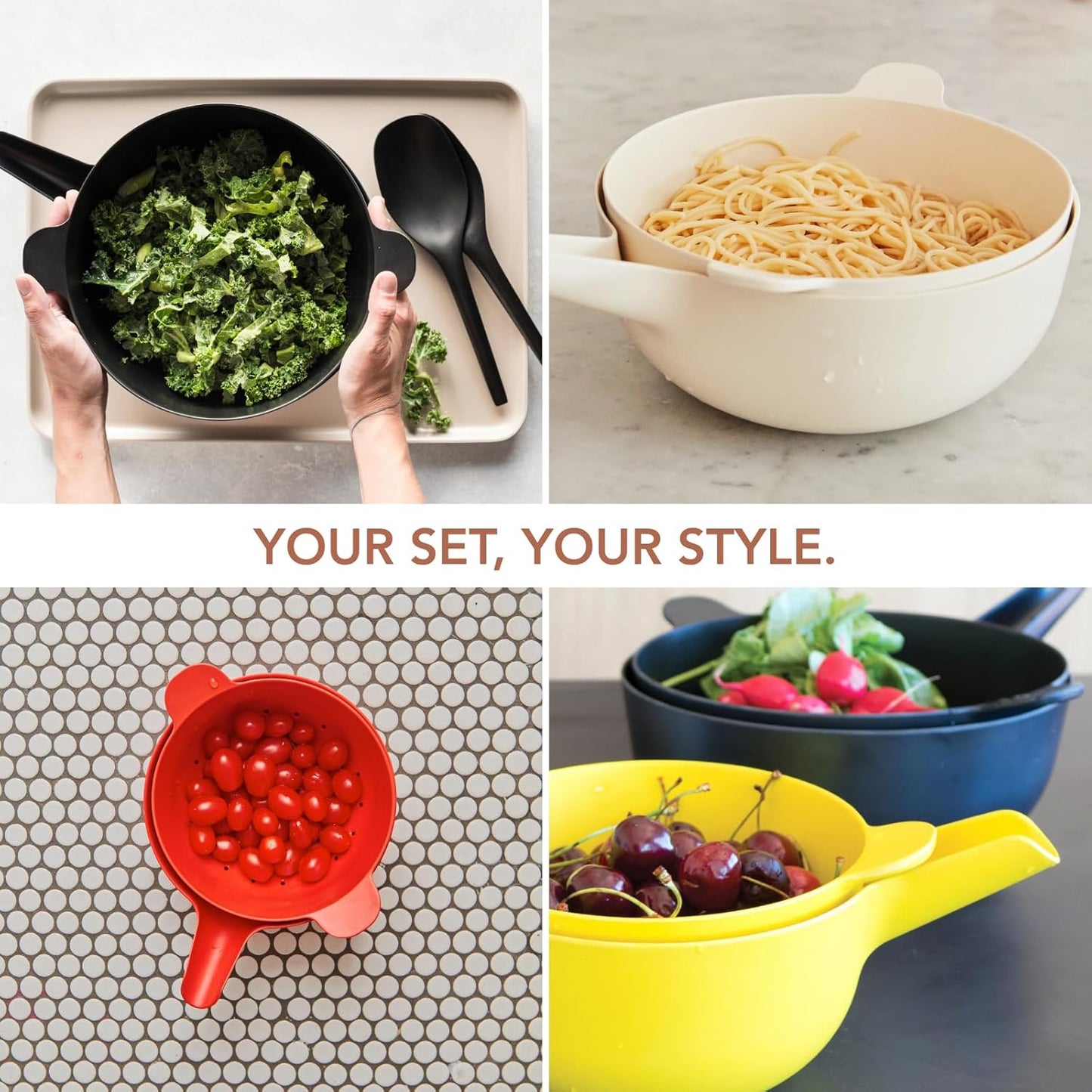 Small Mixing Bowl and Colander Set Tomato– 60 oz BPA-Free Eco-Composite – Nesting Kitchen Mixing Bowls for Washing Mixing Serving – Compact Dishwasher Safe Kitchen Essentials