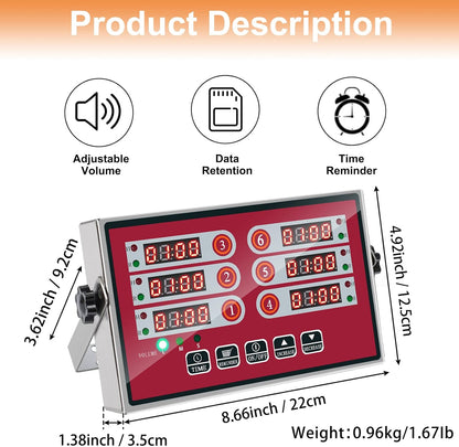 Commercial 6 Channel Digital Kitchen Timer Loud Alarm Cook Timer