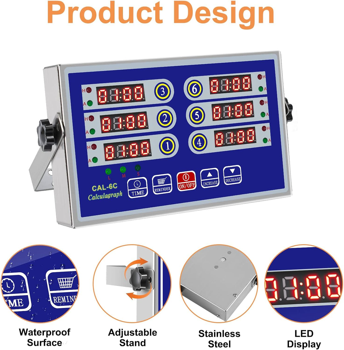 Commercial 6 Channel Digital Kitchen Timer Loud Alarm Cook Timer