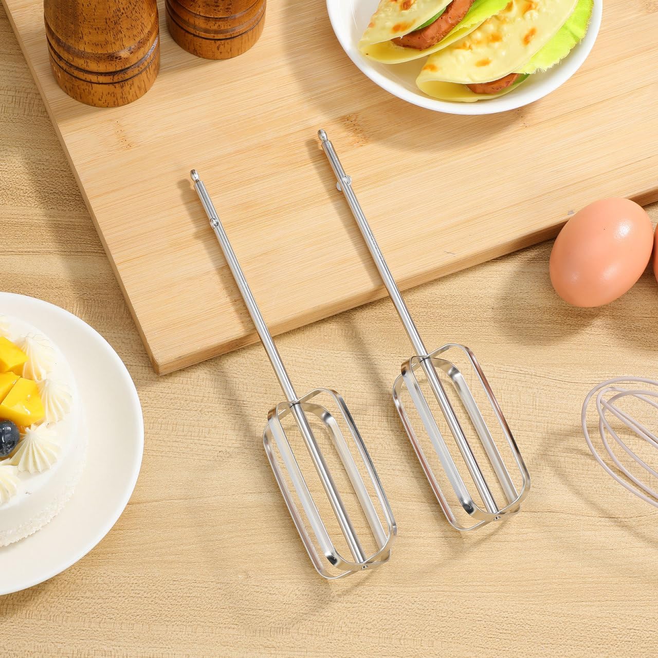 Hand Mixer Attachments 2-Pack Universal Replacement Beaters for Electric Whisk and Drill Mixers Stainless Steel 8.38X1.77X1.77In Efficient Egg Whisking Dough Mixing Kitchen Tool