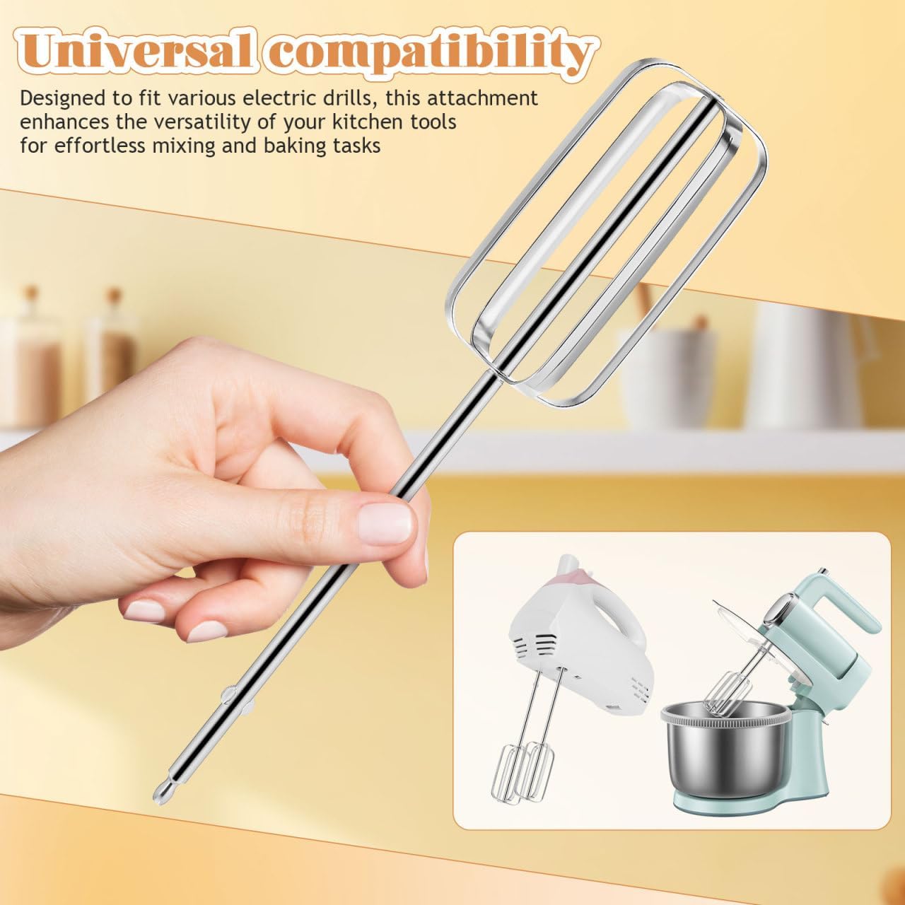 Hand Mixer Attachments 2-Pack Universal Replacement Beaters for Electric Whisk and Drill Mixers Stainless Steel 8.38X1.77X1.77In Efficient Egg Whisking Dough Mixing Kitchen Tool