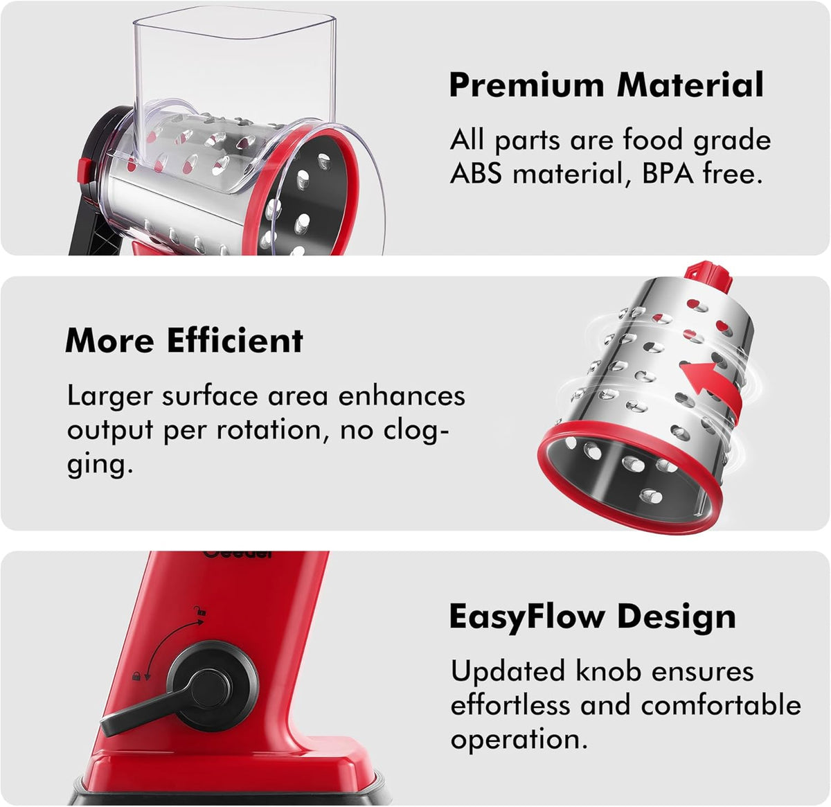 Upgraded Rotary Cheese Grater Hand Crank, Vegetable Shredder Slicer | 4 Blades, Stronger Suction Base, Wider Chute, 18x Faster Cutting, No BPA, Stainless Steel, for Cheese, Veggies, Nut